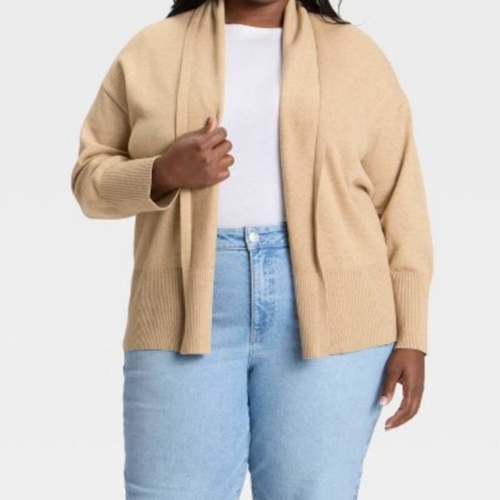 NWT Cardigan Sweater Open Front Size 1X Beige